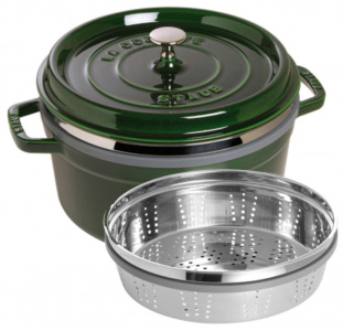65273 Round Cocotte With Steamer 26Cm Basil Green Hr2