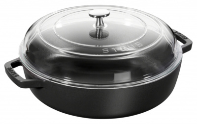 65076 Brasier W Glass Lid Black 28Cm Hr