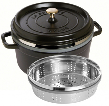 65270 Round Cocotte With Steamer 26Cm Black Hr2